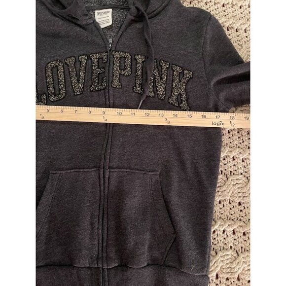Victorias Secret PINK Love Pink‎ Charcoal Hoodie & Jogger Set XS TOP L PANTS - Picture 6 of 14